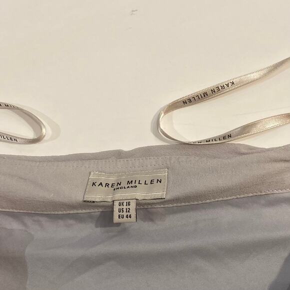 Karen Millen Dress 12 Silk Chiffon Pleated/Ruffle Stripes Grey-Ombre Strapless - Picture 5 of 10